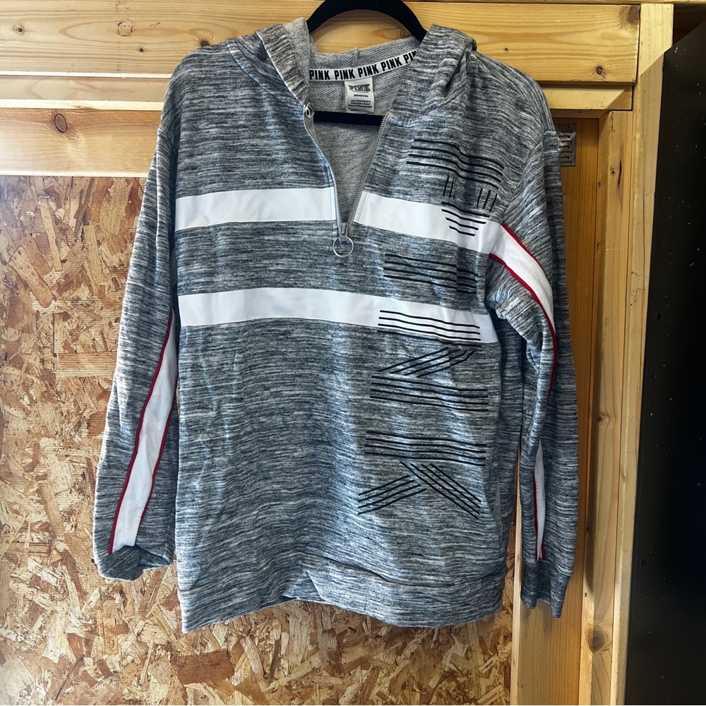 PINK Gray and White Half-Zip Hoodie and Jogger